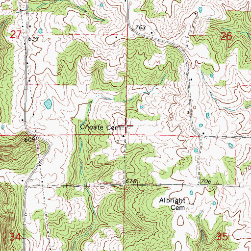 Topographic Map of Choate Cemetery, IL
