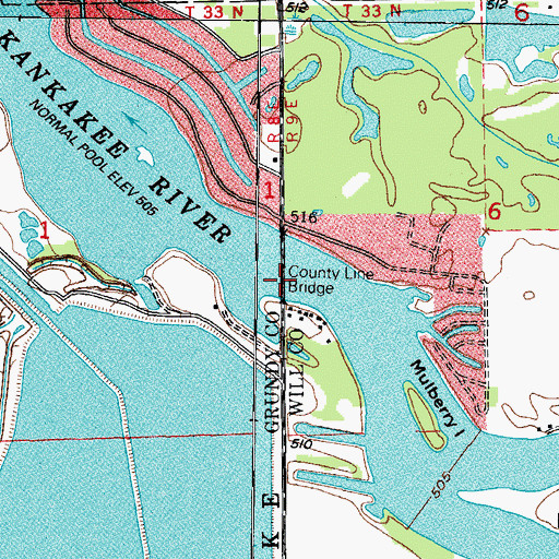 Topographic Map of County Line Bridge, IL