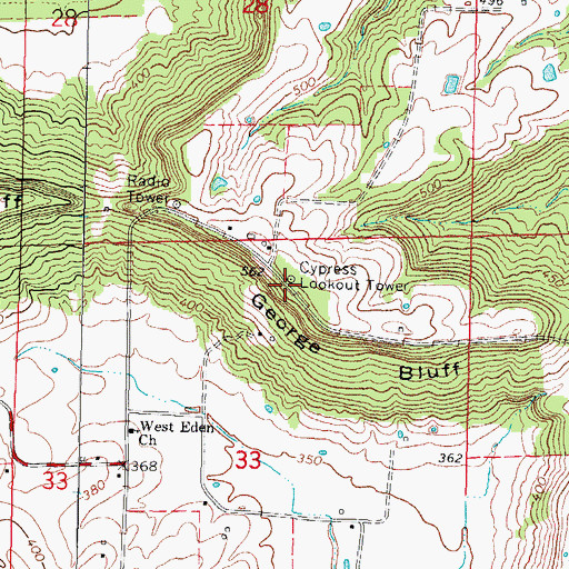 Topographic Map of Cypress Lookout Tower, IL