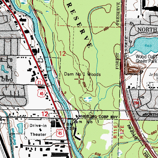 Topographic Map of Dam Number 1 Woods, IL