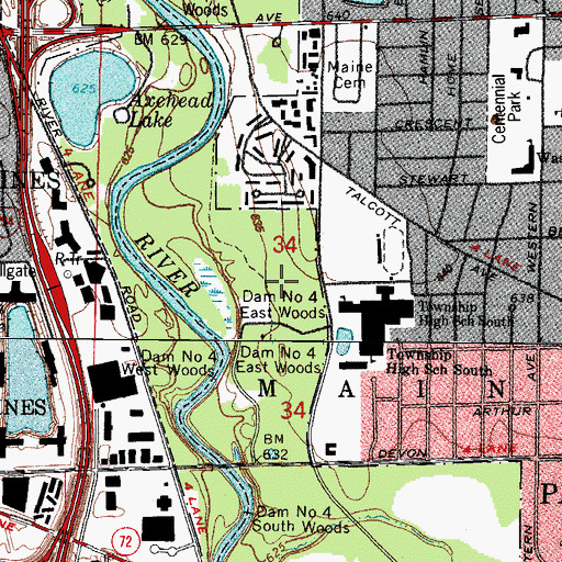 Topographic Map of Dam Number 4 East Woods, IL