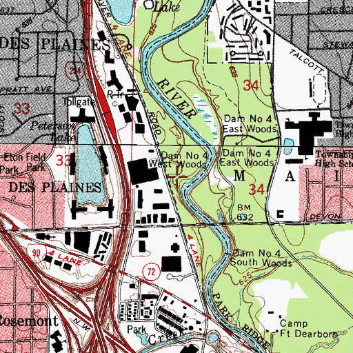 Topographic Map of Dam Number 4 West Woods, IL