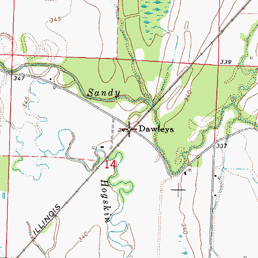 Topographic Map of Dawleys, IL