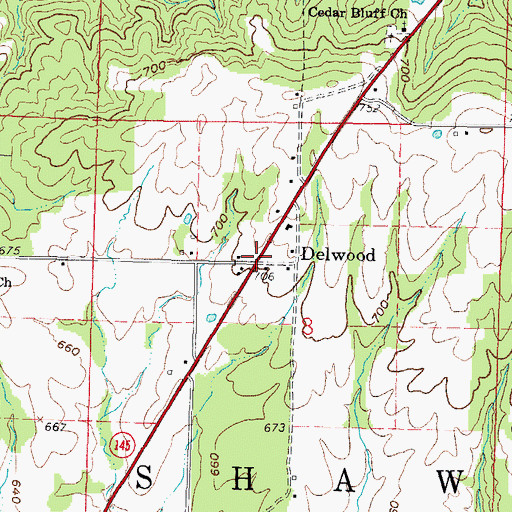 Topographic Map of Delwood, IL