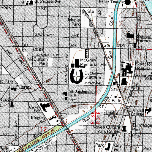 Topographic Map of Dyche Stadium, IL