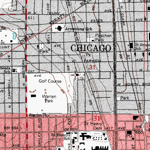 Topographic Map of Edgewater Golf Club, IL