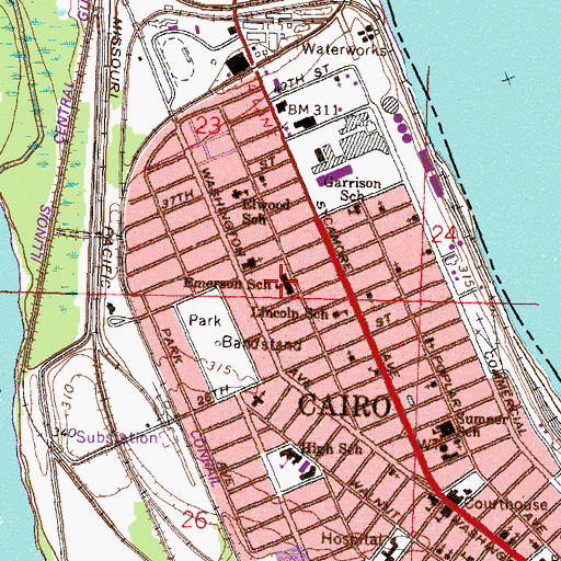 Topographic Map of Emerson Elementary School, IL