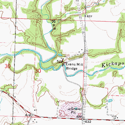 Topographic Map of Evans Mill Bridge, IL