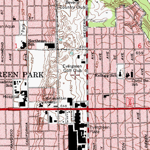 Topographic Map of Evergreen Golf Club, IL