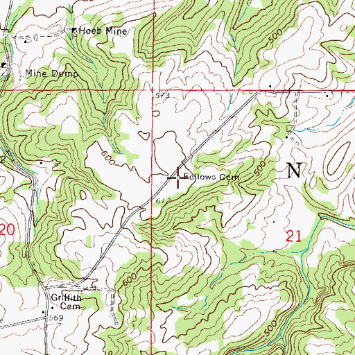 Topographic Map of Fellows Cemetery, IL