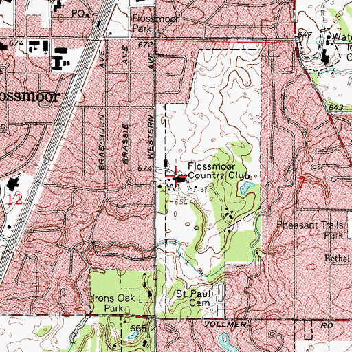 Topographic Map of Flossmoor Country Club, IL