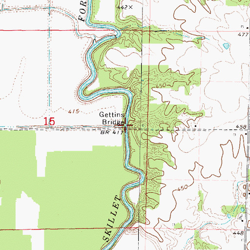 Topographic Map of Gettins Bridge, IL