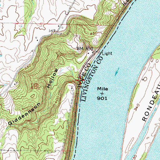 Topographic Map of Giddeonson Hollow, IL
