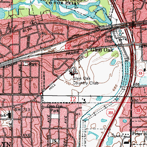 Topographic Map of Glen Oak Country Club, IL
