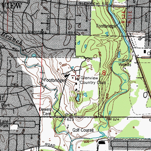 Topographic Map of Glenview Country Club, IL
