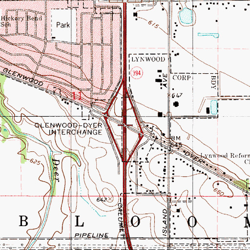 Topographic Map of Glenwood-Dyer Interchange, IL