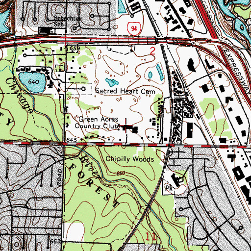 Topographic Map of Green Acres Country Club, IL