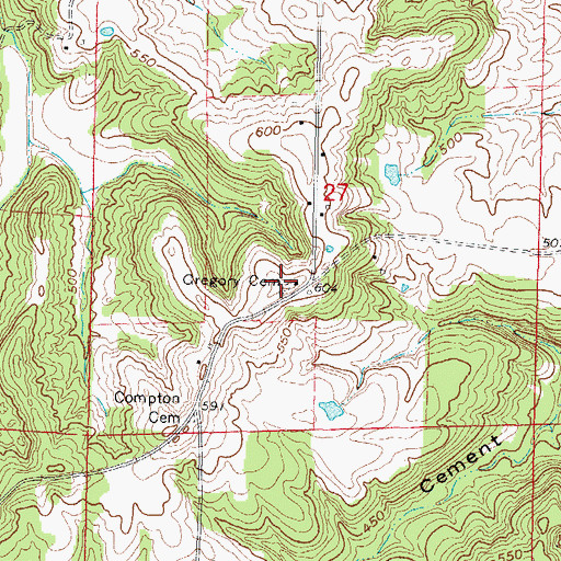 Topographic Map of Gregory Cemetery, IL