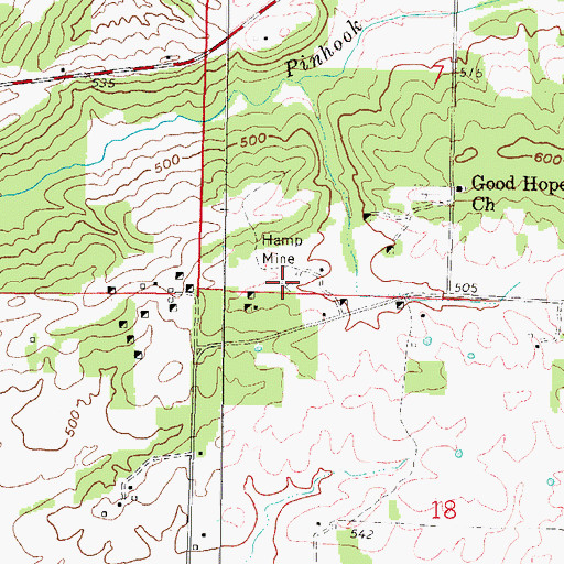 Topographic Map of Hamp Mine, IL