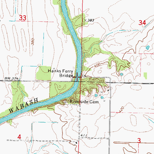 Topographic Map of Hanks Ferry Bridge, IL