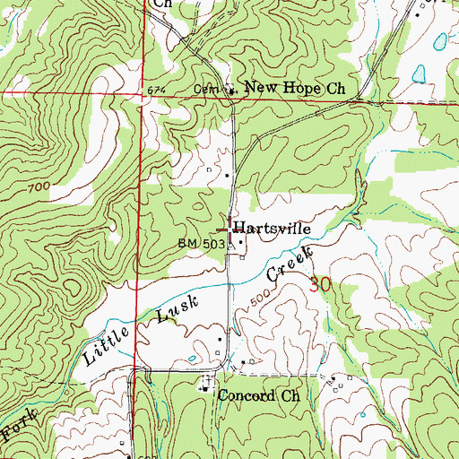 Topographic Map of Hartsville, IL