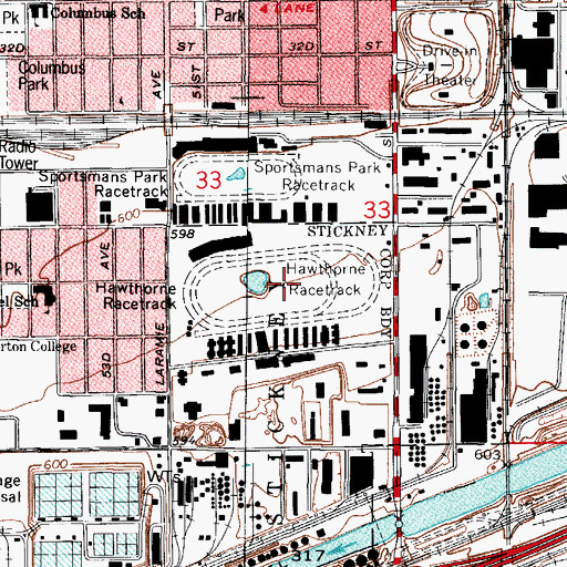 Topographic Map of Hawthorne Racetrack, IL