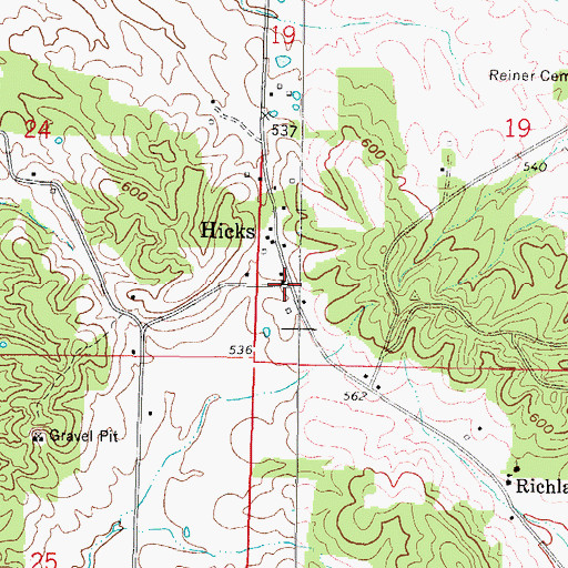 Topographic Map of Hicks, IL