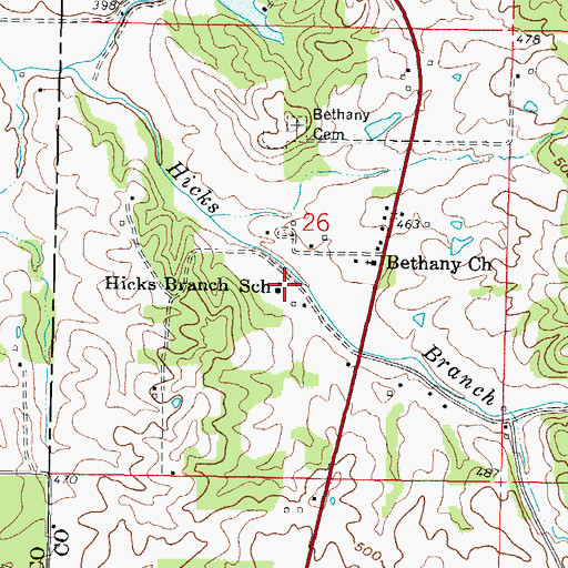 Topographic Map of Hicks Branch School, IL