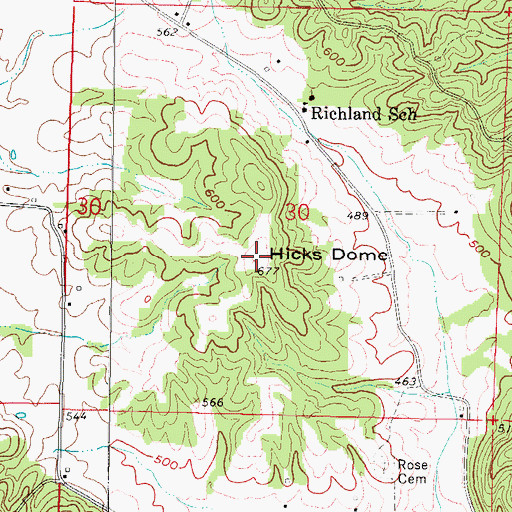 Topographic Map of Hicks Dome, IL