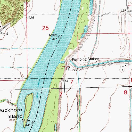 Topographic Map of Hillview Pumping Station, IL