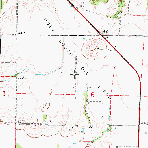 Topographic Map of Huey South Oil Field, IL
