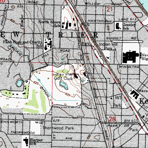 Topographic Map of Indian Hill Golf Club, IL