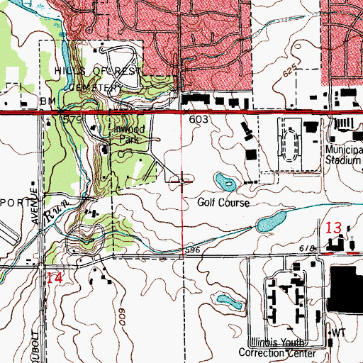 Topographic Map of Inwood Golf Club, IL