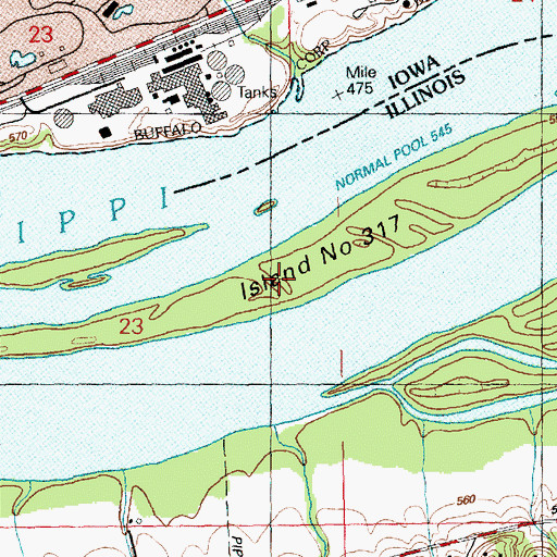 Topographic Map of Island Number 317, IL