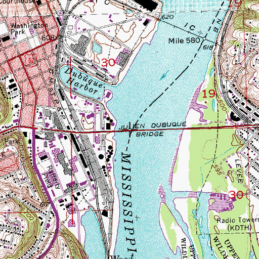 Topographic Map of Julien Dubuque Bridge, IL