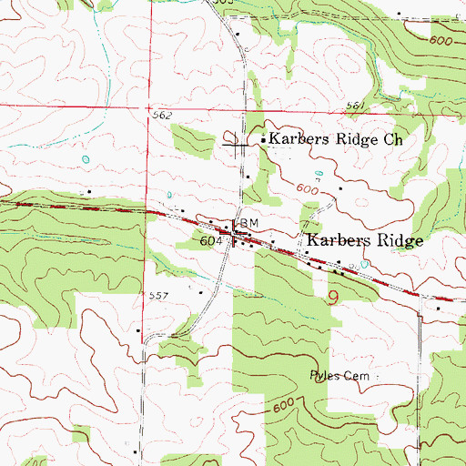 Topographic Map of Karbers Ridge, IL