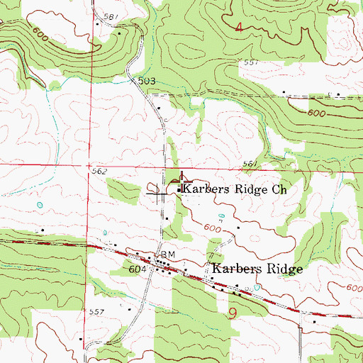 Topographic Map of Karbers Ridge Church, IL