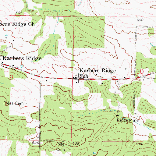 Topographic Map of Karbers Ridge School, IL