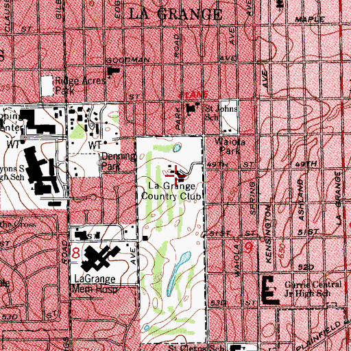 Topographic Map of La Grange Country Club, IL