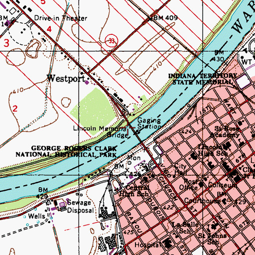 Topographic Map of Lincoln Memorial Bridge, IL