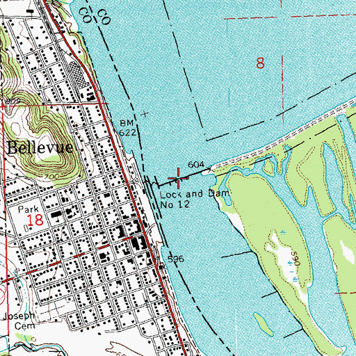 Topographic Map of Lock and Dam 12, IL