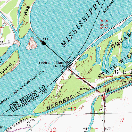 Topographic Map of Lock and Dam 18, IL