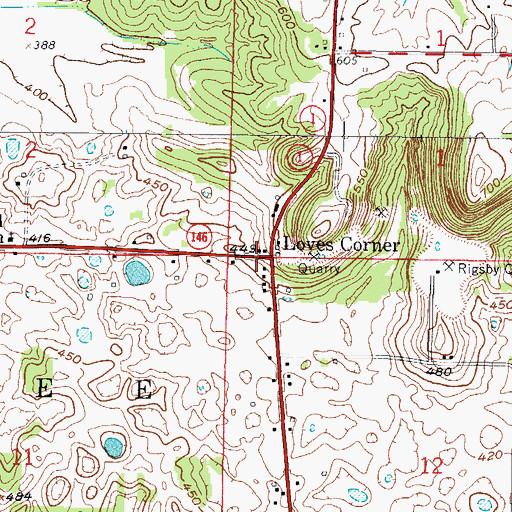 Topographic Map of Loves Corner, IL