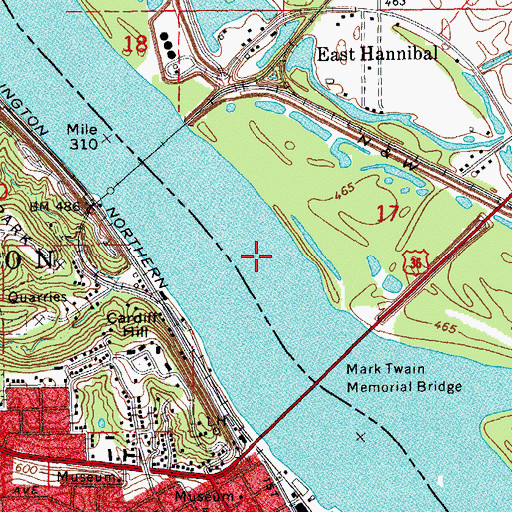 Topographic Map of Mark Twain Memorial Bridge, IL