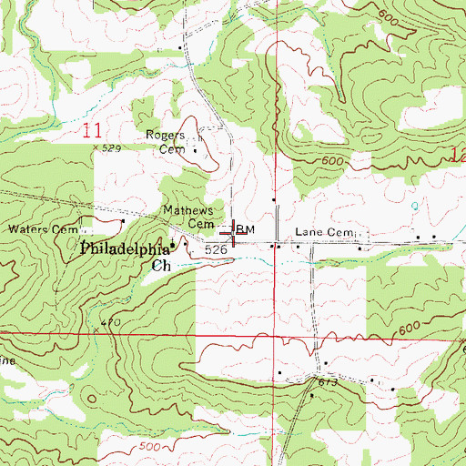 Topographic Map of Mathews Cemetery, IL