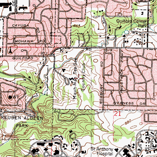 Topographic Map of Mauh Nah Tee-See Country Club, IL