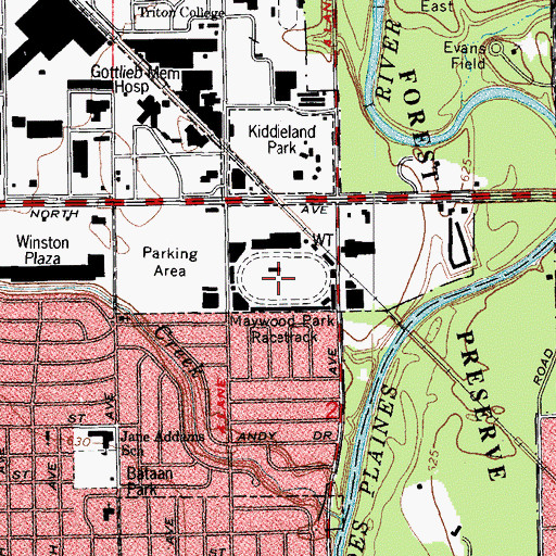 Topographic Map of Maywood Park Racetrack, IL