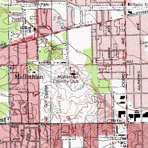 Topographic Map of Midlothian Country Club, IL