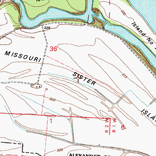 Topographic Map of Missouri Sister Island, IL