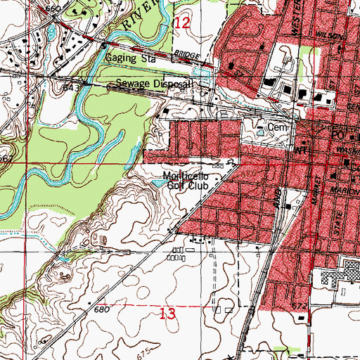 Topographic Map of Monticello Golf Club, IL